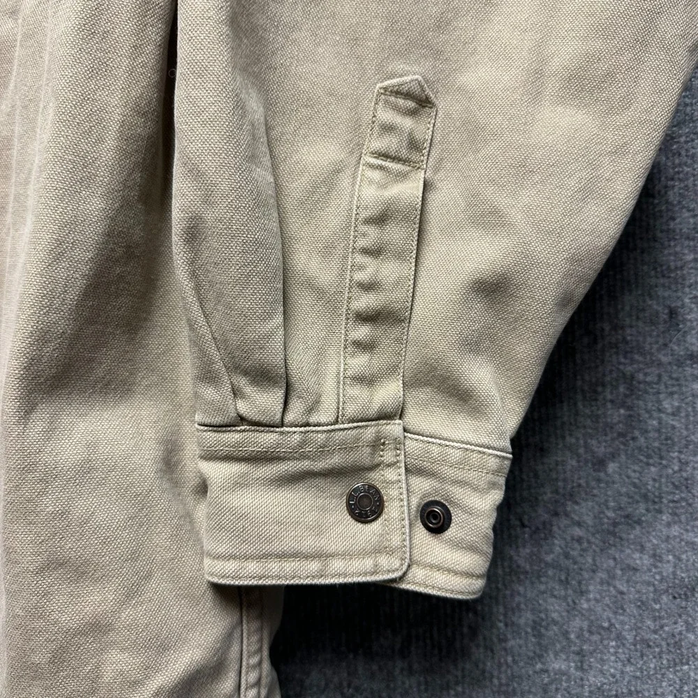 LL Bean Mens XL Tall Khaki Canvas Flannel Lined Shirt Jacket Plaid Heavy Cotton